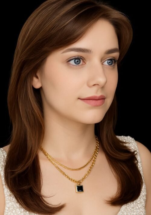 VAKHDUCI Golden Layers Square Pendant Necklace