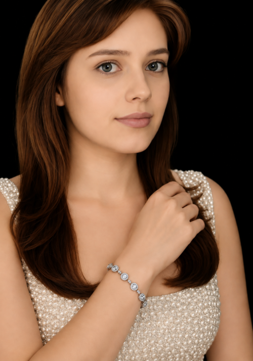 VAKHDUCI Luxurious 925 Sterling Silver Bracelet with March Birthstone Aquamarine Inlay